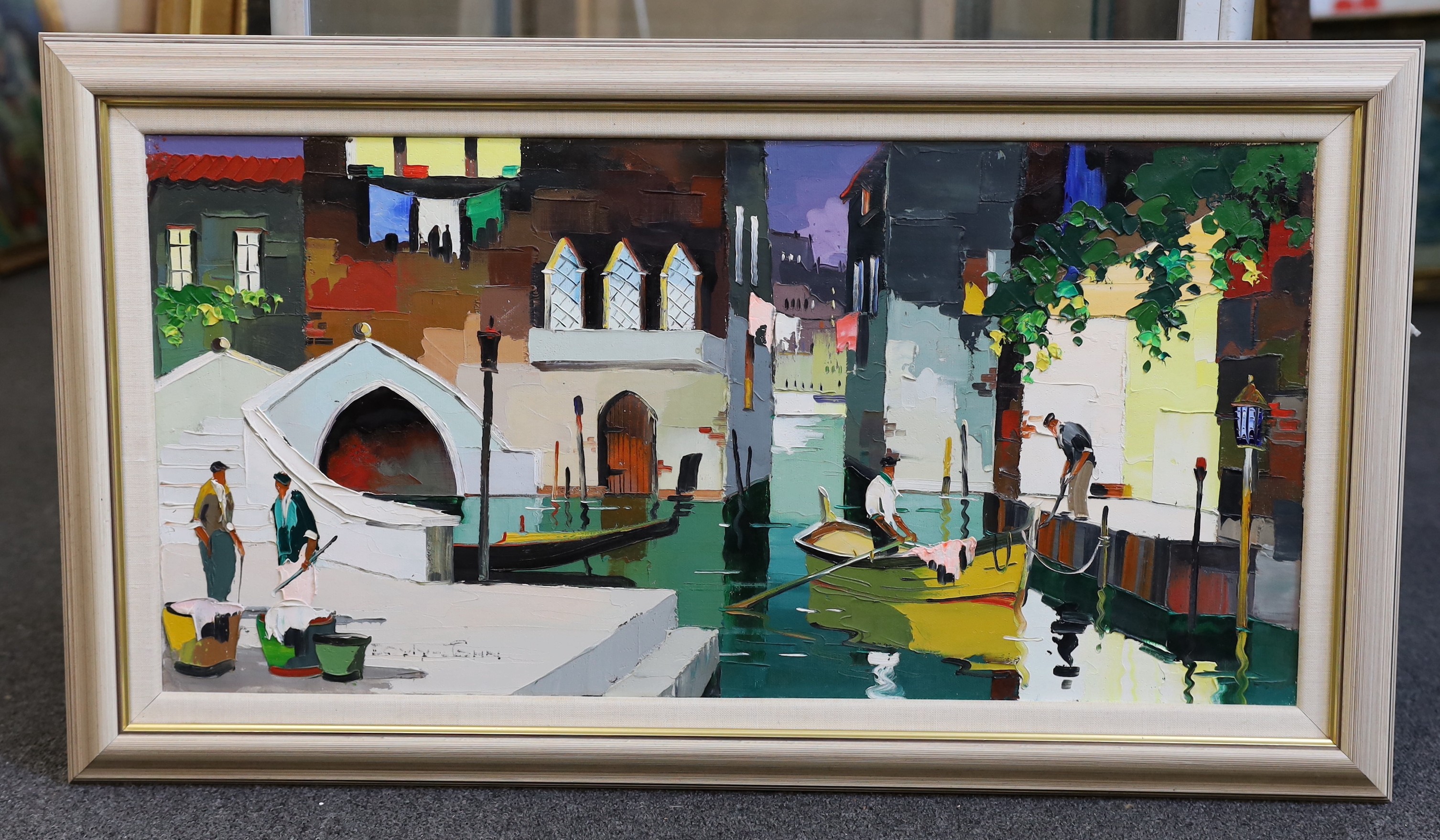 Cecil Rochfort D'Oyly-John (British, 1906-1993), 'By the Hotel Gritti, Off Place Masco, Venice', oil on canvas, 36 x 71cm